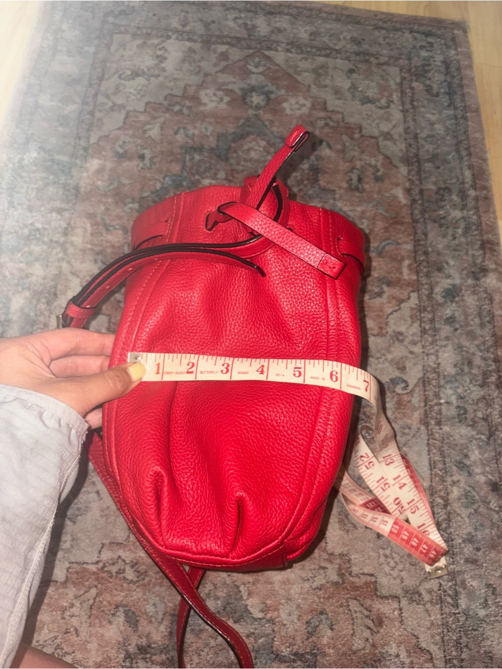Kate Spade Red Bucket Bag Pebble Leather Side Cinch Adjustable Crossbody - Picture 13 of 14